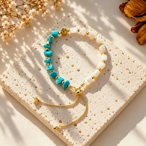 Turquoise white stone beaded - white,
