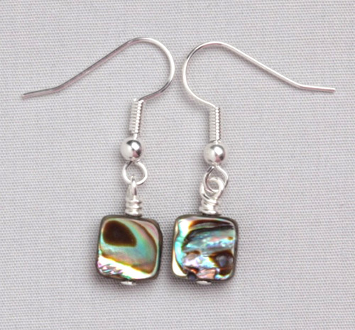 Abalone square drop silver - square,