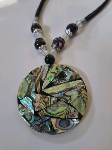 Large abalone mosaic pendant - large,