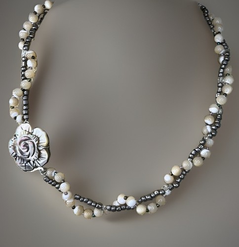 Carved abalone flower clasp - carved,