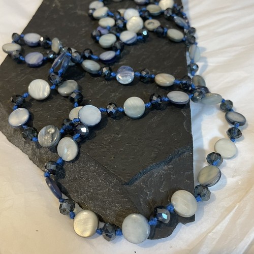 Blue beaded necklace long - necklace, with